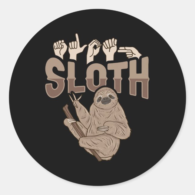 Sticker Rond ILY Sloth ASL Gesture mains sourdes Perte d'auditi (Devant)