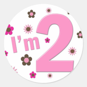 Sticker Rond "I'm 2" Fleurs roses et Brown