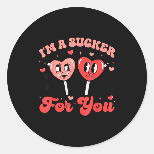 Sticker Rond I'm A Sucker For You Candy Heart Groovy Retro Vale (Devant)