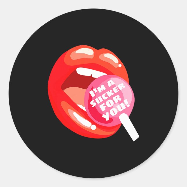 Sticker Rond I'm A Sucker For You Red Lips Candy Lollip Valenti (Devant)