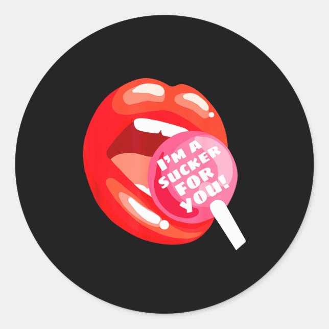 Sticker Rond I'm A Sucker For You Red Lips Candy Lollip Valenti (Devant)