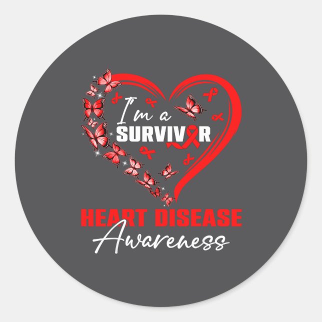 Sticker Rond I'm A Survivor Heart Disease Awareness Red Butterf (Devant)