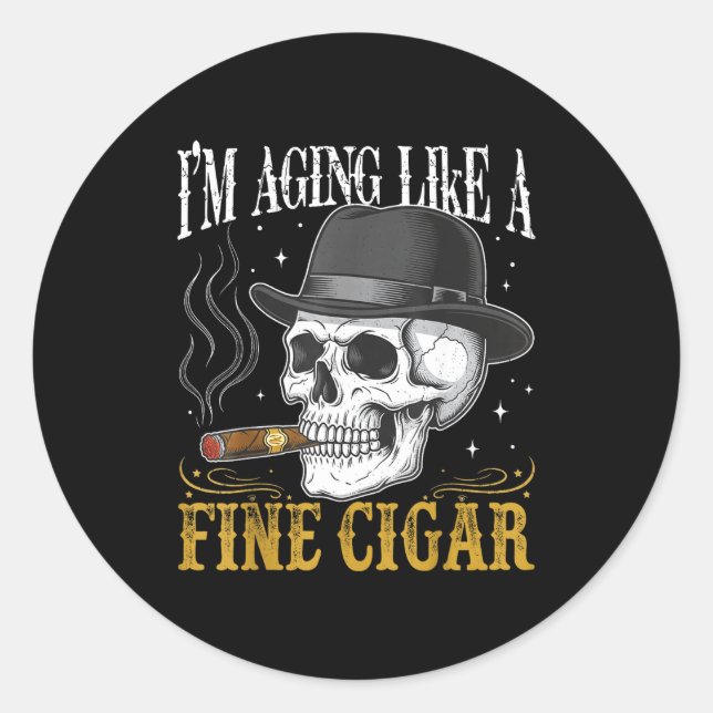 Sticker Rond I'm Aging Like A Fine Cigar Funny Skull Dad Retro  (Devant)