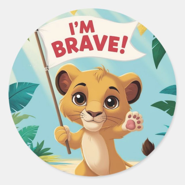 Sticker Rond "I'm Brave!" with a Cute Puppy (Devant)