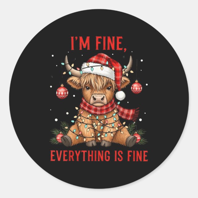 Sticker Rond I'm Fine Everything Is Fine Funny Christmas Highla (Devant)