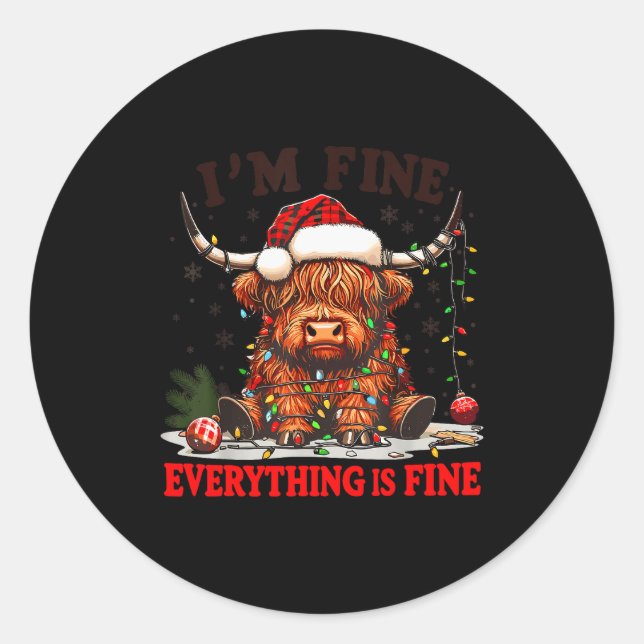 Sticker Rond I'm Fine Everything Is Fine Funny Christmas Highla (Devant)