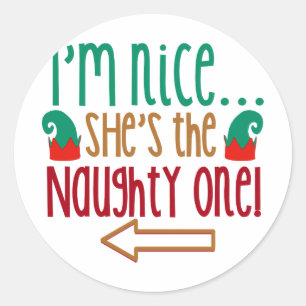 Sticker Rond Im Nice Shes Naughty Elf Casquette