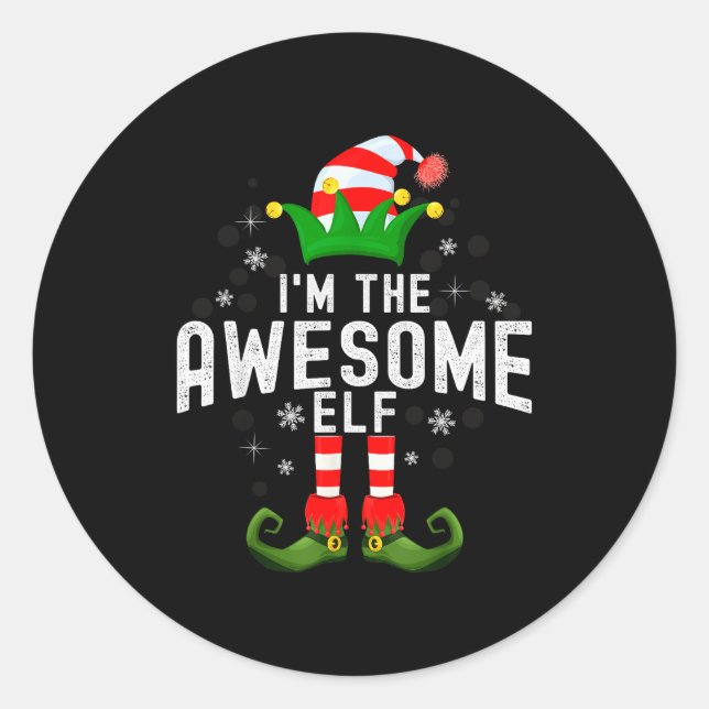 Sticker Rond I'm The Awesome Elf Christmas Family Pjs Costume  (Devant)