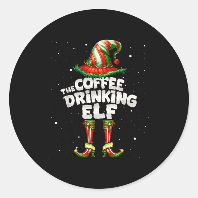 Sticker Rond I'm The Coffee Drinking Elf Family Matching Group  (Devant)