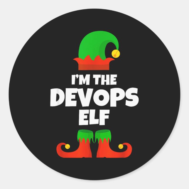 Sticker Rond I'm The Devops Elf Family Pajama Christmas Enginee (Devant)