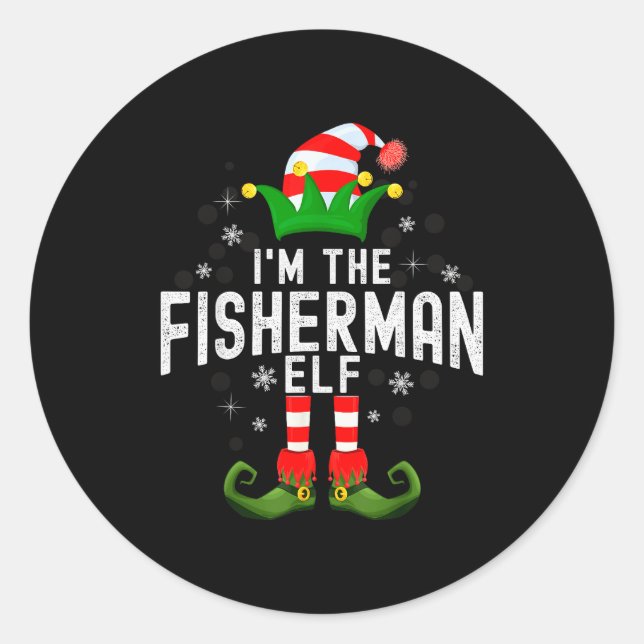Sticker Rond I'm The Fisherman Elf Christmas Family Pjs Costume (Devant)