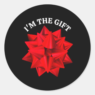 Sticker Rond "I'm The Gift" Surdimensionné Red Bow Fun Christma