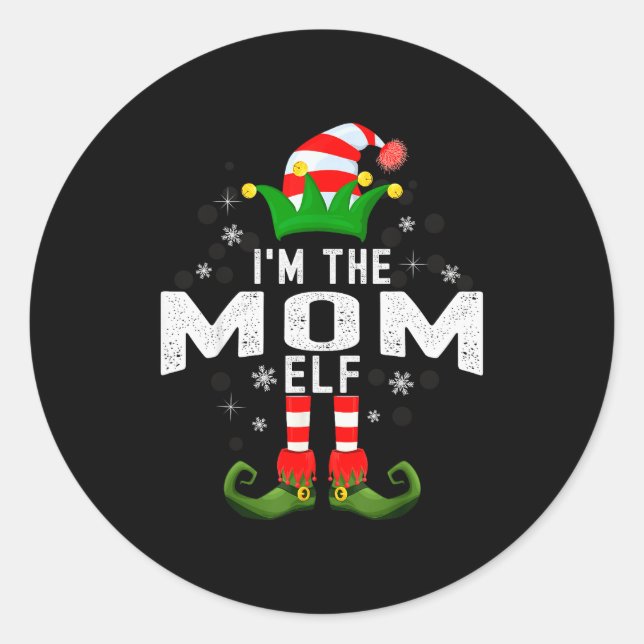 Sticker Rond I'm The Mom Elf Christmas Family Pjs Costume  (Devant)