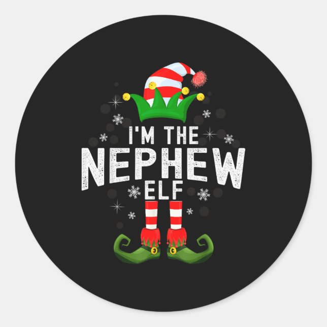 Sticker Rond I'm The Nephew Elf Christmas Family Pjs Costume  (Devant)
