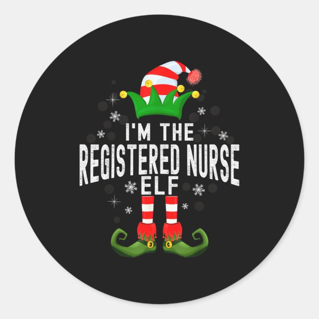 Sticker Rond I'm The Registered Nurse Elf Christmas Family Pjs  (Devant)
