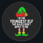 Sticker Rond I'm The Youngest Elf Matching Family Christmas<br><div class="desc">I'm The Youngest Elf Matching Family Christmas</div>