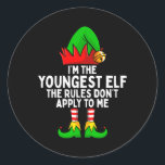 Sticker Rond I'm The Youngest Elf Matching Family Christmas<br><div class="desc">I'm The Youngest Elf Matching Family Christmas</div>