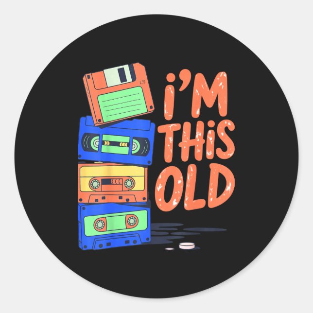 Sticker Rond I'm This Old Funny Retro Floppy Cette Design Vinta (Devant)