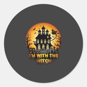 Sticker Rond Im Witch Maison Hantée Pleine Lune Citrouilles