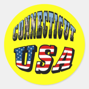 Sticker Rond Image Connecticut et texte d'indicateur USA
