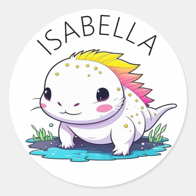 Sticker Rond Image Cute Kawaii Axolotl Personnalisée (Devant)
