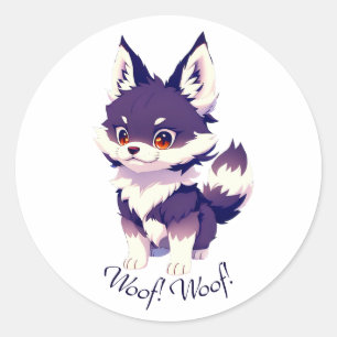 Sticker Rond Image de chiot mignonne en style anime