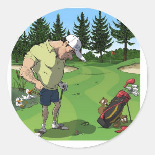 Sticker Rond Image drôle de golf