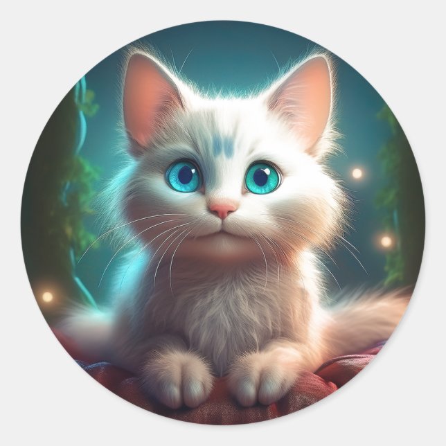 Sticker Rond Image Fantastique D'un Jeune Chat Albino (Devant)