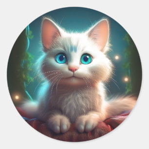 Sticker Rond Image Fantastique D'un Jeune Chat Albino