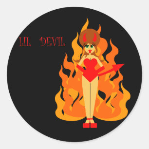 Sticker Rond Image mignonne Girl Devil