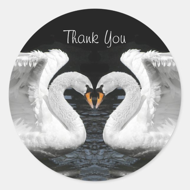 Sticker Rond Image miroir de cygne muet blanc - Merci (Devant)