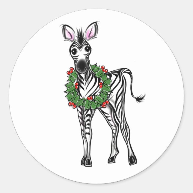 Sticker Rond Image Zebra de Noël mignon (Devant)