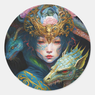 Sticker Rond Imaginaire Art Dragon déesse Queen Classic Round S