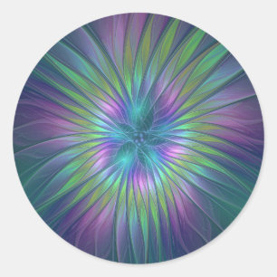 Sticker Rond Imaginaire brillant coloré Fleur Abstrait Fractal 