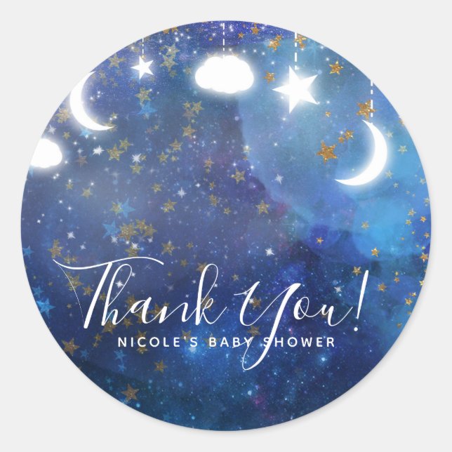 Sticker Rond Imaginaire céleste Gold Stars & Baby shower lumine (Devant)