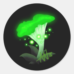 Sticker Rond Imaginaire Chanterelle Champignon vert brillant