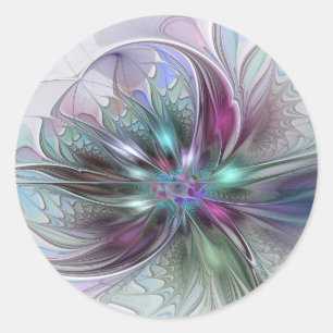 Sticker Rond Imaginaire coloré Abstrait Fleur fractale moderne