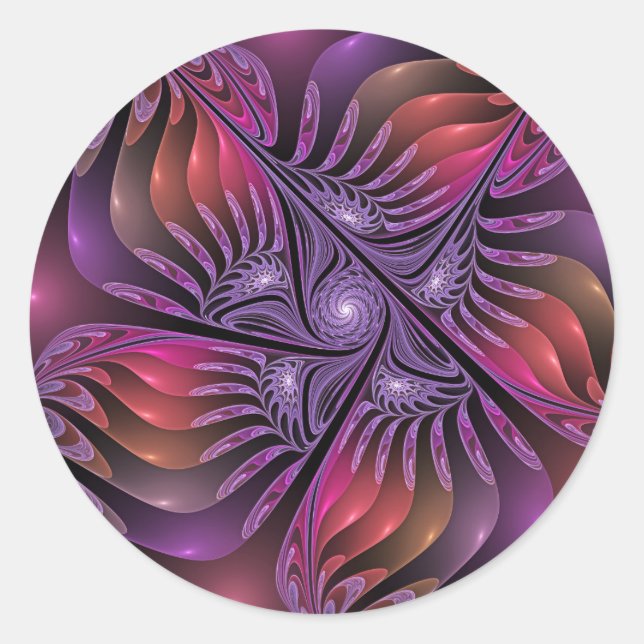 Sticker Rond Imaginaire coloré Abstrait Trippy Violet Fractal (Devant)
