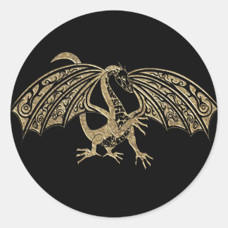 Sticker Rond Imaginaire de dragon en or incorporé