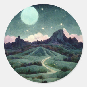 Sticker Rond Imaginaire du paysage lunaire