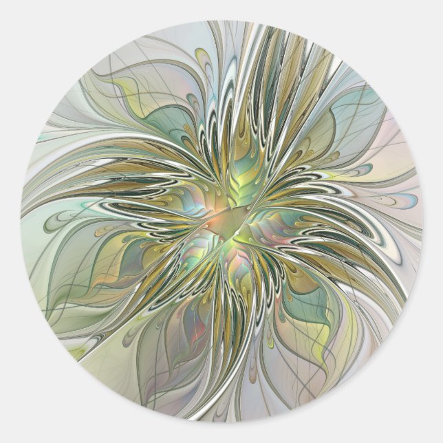 Sticker Rond Imaginaire Floral Fleur Art Fractal Moderne Avec O (Devant)