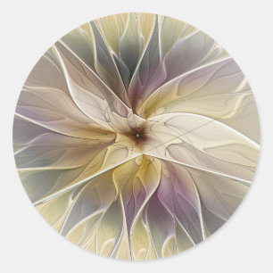 Sticker Rond Imaginaire Floral Gold Eggplant Art Fractal Abstra