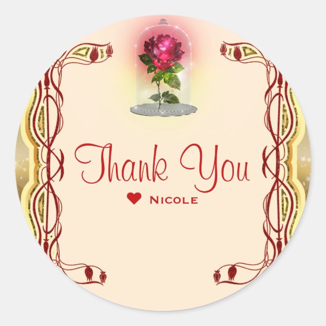 Sticker Rond Imaginaire magique enchanté Rose rouge fête d'anni (Devant)