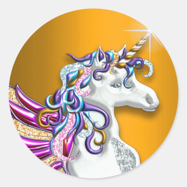 Sticker Rond Imaginaire magique Golden Unicorn (Devant)