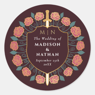 Sticker Rond Imaginaire médiéval de l'épée et du bouclier Maria