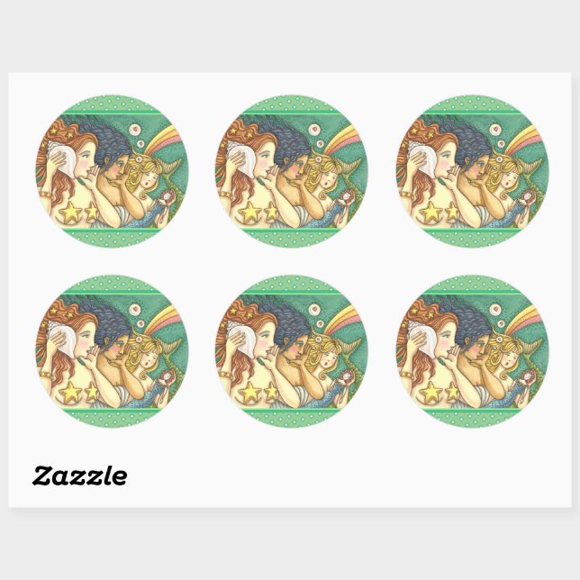 STICKER ROND IMAGINAIRE MERMAID SISTERHOOD PARTAGER DES SAVOIRS (Feuille)