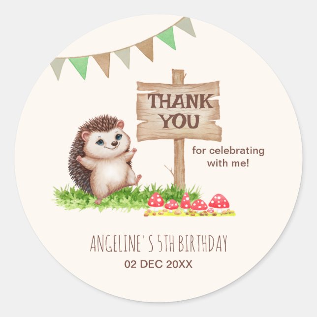 Sticker Rond Imaginaire mignon Happy Hedgehog Forest Anniversai (Devant)