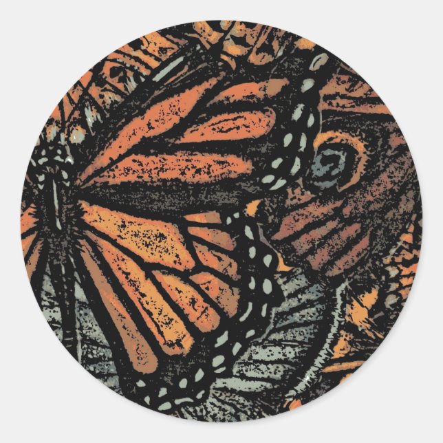 Sticker Rond Imaginaire papillon orange art abstrait (Devant)
