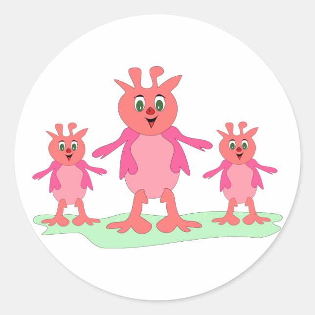 Sticker Rond Imaginaire rose mignon Créatures Aliens lunaires (Devant)