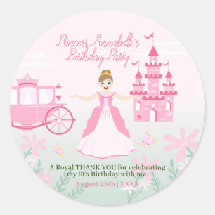 Sticker Rond Imaginaire rose princesse fête d'anniversaire